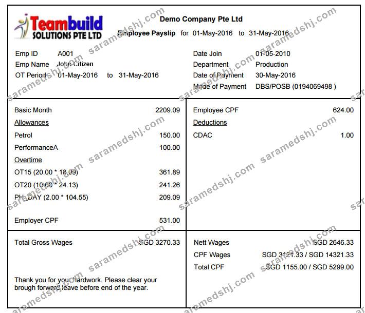TEAMBUILD solutions Ptr Ltd payslip in Word and PDF formats